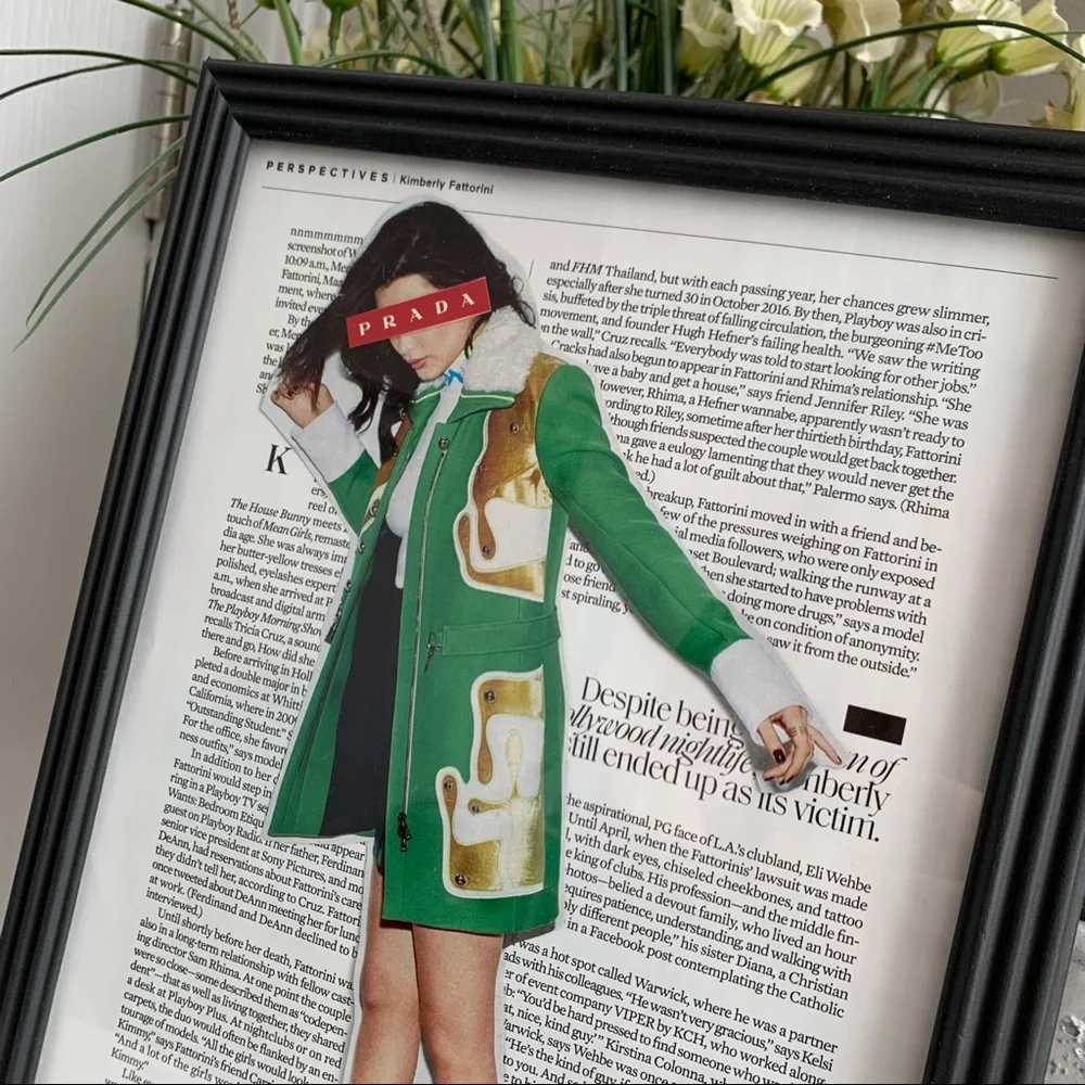 Green Coat Editorial Collage Bold Portrait Modern Wall Art‎ Print